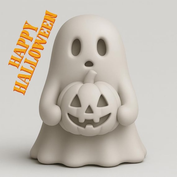 3D Printable Halloween Ghost with Pumpkin: Spooky Fall Decor (Digital Download STL File)
