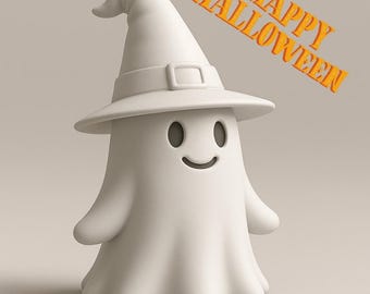 Cute Witch Ghost 3D Print STL File | Halloween Ghost Figurine with Hat | Spooky Witchy Ghost 3D Model | Digital Download for Halloween Decor