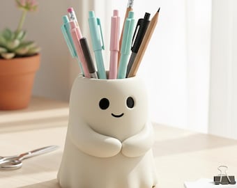 Cute Ghost Holder STL File | 3D Printable Halloween Pen Holder, Jewelry Organizer or Mini Planter | Adorable Desk Decor | Digital Download