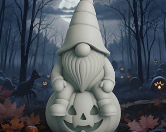 Halloween Gnome Sitting on Pumpkin STL File | Scandinavian Tomte Jack O Lantern 3D Print Model | Spooky Holiday Decor Digital Download