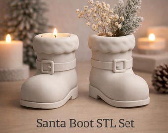 Santa Boot STL Set | Left & Right Christmas Boots | Tealight or Vase Decor | 3D Printable Nordic Holiday Decor | Digital Download