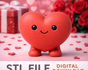 Cute Heart Character STL File – 3D Printable Valentine Decor, Kawaii Heart Figurine