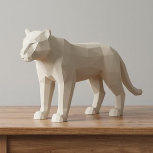 Low Poly Tiger STL File | Geometric Big Cat 3D Printable Model | Polygon Animal Statue | Modern Minimalist Home & Office Decor | Digital