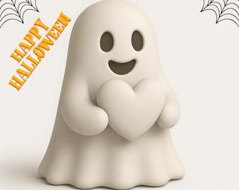 Cute Ghost with Heart STL File | 3D Printable Halloween Figurine | Spooky Cute Ghost 3D Model | Digital Download for Halloween Decor