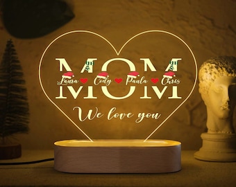 Regalo di Natale personalizzato per la mamma, lampada con nome personalizzato, regalo personalizzato per le donne, luce con nome in acrilico per la mamma, luce con nome di famiglia personalizzata