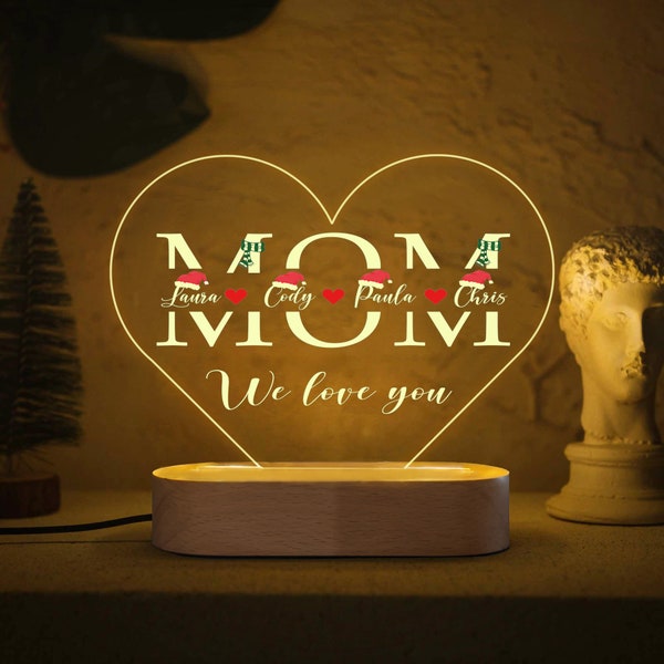 Regalo de Navidad personalizado para mamá, lámpara de nombre personalizada, regalo personalizado para mujeres, luz de nombre acrílico para mamá, luz de apellido personalizada