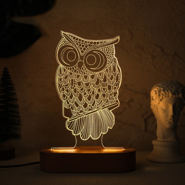 Owl Pattern Night Light, Personalized Animal Lover 3D Name Lamp, Kids Gift for Birthday, Home Decor, Cute  Animal Desk Lamp,