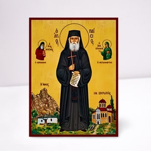 Saint Paisios Handmade Greek Orthodox icon , Lithography