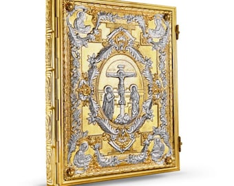 Amazing Gospel gold plated and silverplated with book (Greek) )and or (bilingual Greek and Engilsh)  37 CM X 4 CM X 28 CM