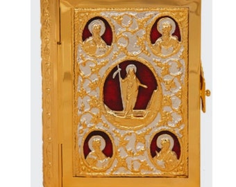 Gospel with Velvet Bicolor gold plated and silver plated with book (Greek) 16cm x 19cm