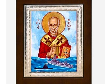 Icon with silver frame 925 ′  Saint Nikolaos 26,5cm x 21,5cm