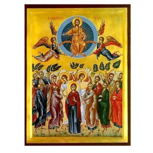 The Ascension of Jesus Christ icon, Handmade Greek Orthodox icon, Byzantine art-Lithography