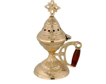 Brûle-encens Christian Brass avec main en bois 15 cm