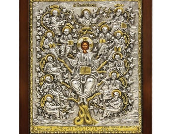 Αmazing embossed icon Ampelos of pure 925 silver with 24k gold plating 23cm x 27cm