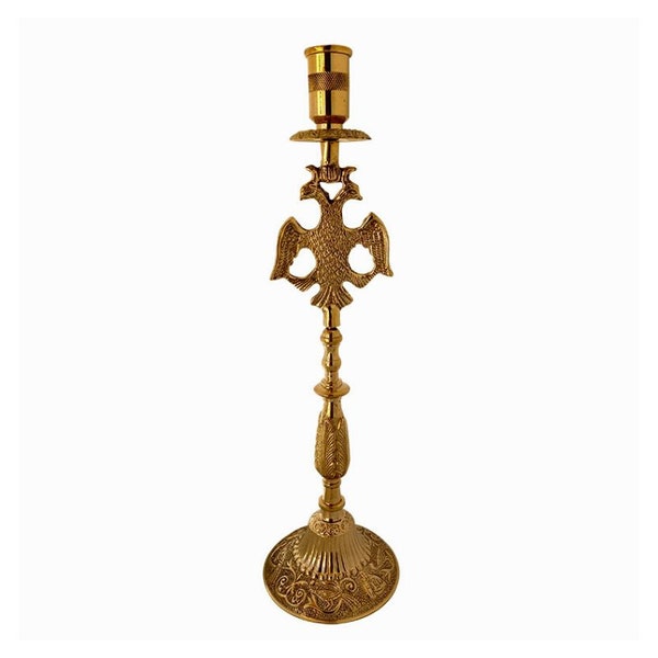 Handmade Brass Candle Stand Candlestick Holder Candleholder Double-Headed Eagle Byzantine Orthodox Church 33cm