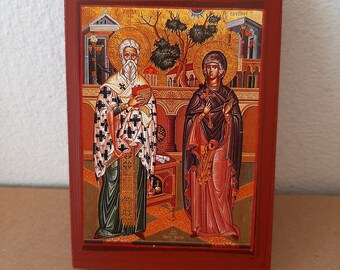 Saint Cyprian & Justina icon, Handmade Greek Orthodox icon St Cyprian Justina, Byzantine art-LIthography