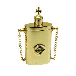 Christian Gold plated 24k and enamel -Container for myrrh Holy Water , 18cm