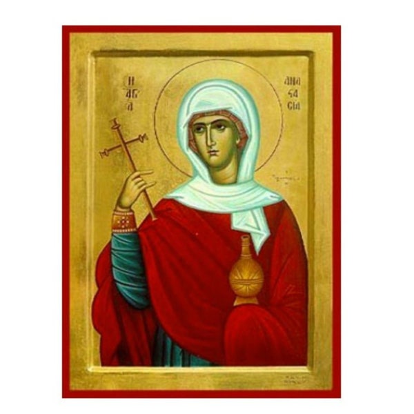 Saint Anastasia, Handmade Greek Orthodox icon , Byzantine art-Lithography-feast 22 December