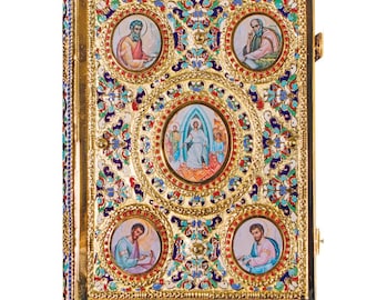 Amazing Gospel gold plated  and stones with icons and book (Greek) 35cm x 27cm