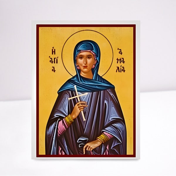 Saint Amalia, Handmade Greek Orthodox icon , Lithography