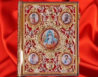 Amazing Gospel gold plated  and stones with icons and book (Greek) 35cm x 27cm