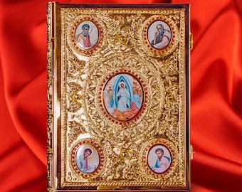 Amazing Gospel gold plated  and stones with icons and book (Greek)35cm x 27cm