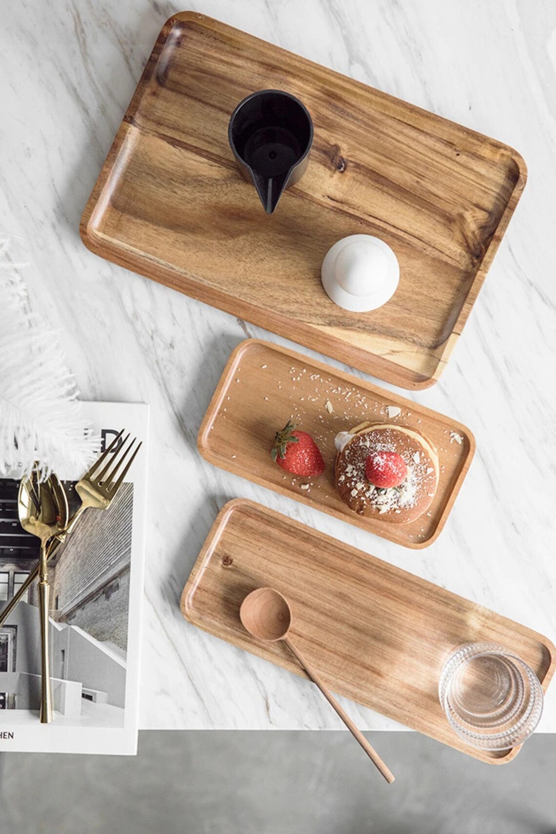 Handmade Wooden Tray Set Acacia Wood Rectangle Serving Tray Acacia