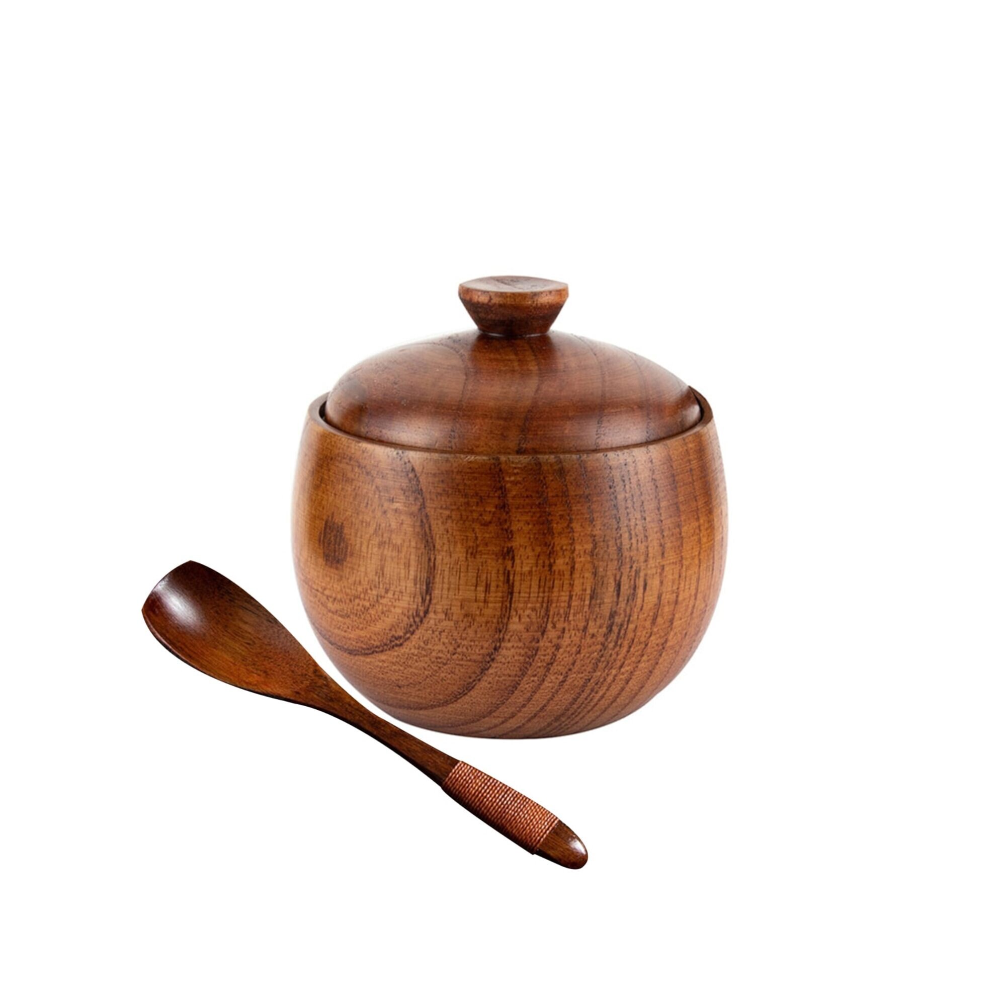 Natural Wooden Sugar Storage Bowl With Lid & Spoon Wooden Etsy