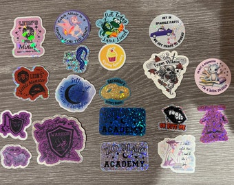 Bookish themed stickers, fantasy, smut, enemies to lovers, choose the villain zodiac Acedemy