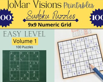 100 Printable Sudoku Puzzles & Solutions, Level: Easy 9x9, 4 Puzzles Per Sheet, Digital Instant Download PDF, US Letter Size 8.5”x11” VOL 1