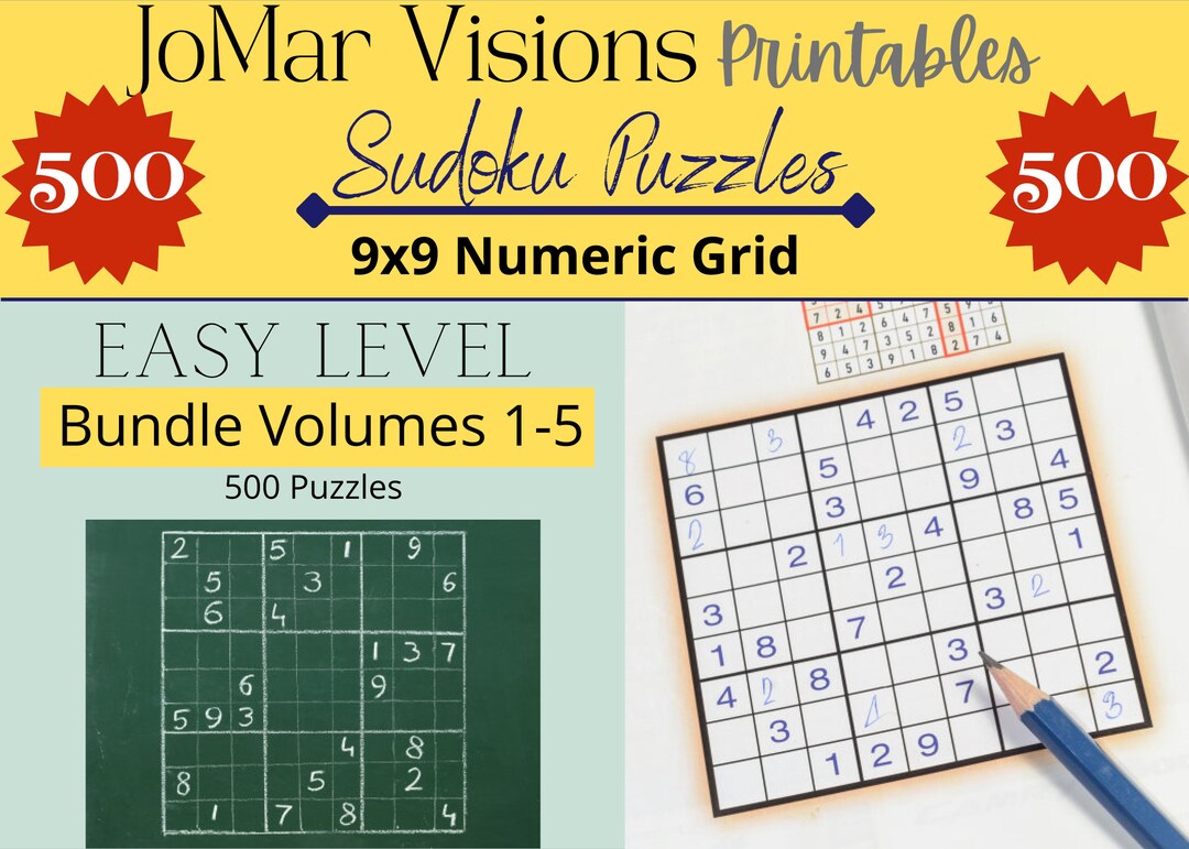 500 Printable Sudoku Puzzles & Solutions Level Easy 9x9 4 Etsy