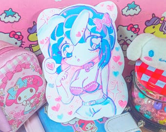 Ilustración de conejita, gouache y lápiz de color