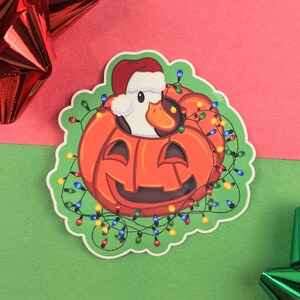 Holiday Pumpkin Sticker | Duck Themed Vinyl Stickers | Festive Cute Kawaii Pet Christmas Halloween Animal Gift Laptop iPad Journal Planner