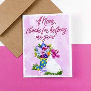 carte pour la fête des mères | de voeux sur le thème de canard | maman merci de m'avoir aidée à grandir | Joli cadeau de fleurs roses pour maman, bonne fête des mères