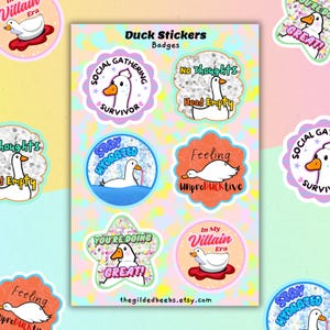 Feuille d'autocollants badge canard | Autocollants en vinyle sur le thème du canard | Meme drôle positivité cadeau de motivation ordinateur portable iPad journal agenda déco