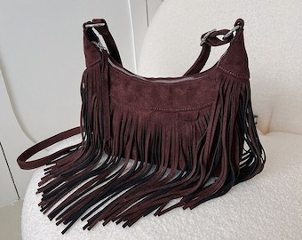 Winter Velvet Tassel Shoulder Bag ,Small Crossbody Bag ,Best Selling Fringe Bags, Western Fashion Bag, Cowgirl Bag, Handbag Charms,