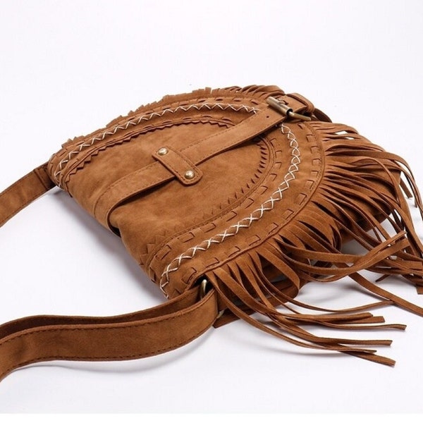 Women Tassel Fringed Handbag, Chic Western Fashion Bag ,Travel Tote Bag, Boho Hippie Bags, Small Crossbody Bag, Cowgirl Fringe Bags