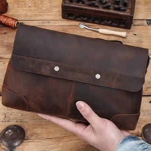 Rustic Town Leather Hand Pouch Men Purse Wallet Clutch Wrist Bag Him Her