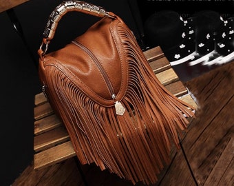 PU Leather Fringe Tassel Crossbody Bag - Textured Shoulder Bag For Women