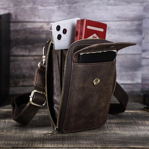Custom Name Bags - Genuine Leather Bags - Vintage Satchel Bags - Personalized Phone Pouch Bags - Mens Crossbody Bags - Small Travel Bags