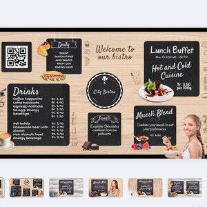 Quadro de menu Quadro de giz Lista de preços Pôster Parede Bistrô Café Almoço Restaurante Comida Bebidas Modelo Canva Placa de ardósia Imagem Lista de preços
