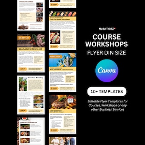 Flyer Workshops, Courses, Seminar, DIN Size Template Cooking Food Editable Design Business Services Ad Chocolate BBQ Asian Sushi Italian