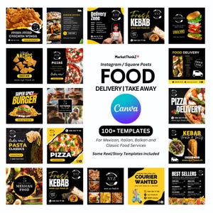 Restaurant Food Delivery Take Away Services Instagram Ad Marketing Templates Square Size Balkan Italian Mexican Classic Food Burger Pizza