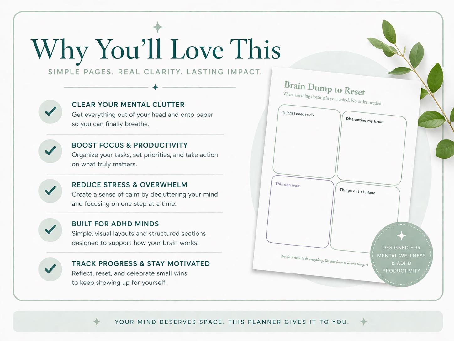 Brain Dump Worksheet Printable PDF – Mental Clarity Planner for ADHD ...