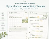 ADHD Teacher Planner Printable PDF — Hyperfocus Productivity Tracker, Energy Planner, 3-Page US Letter & A4 | Instant Download