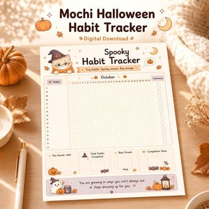 ADHD Halloween Habit Tracker Printable Kawaii Cat October Planner PDF