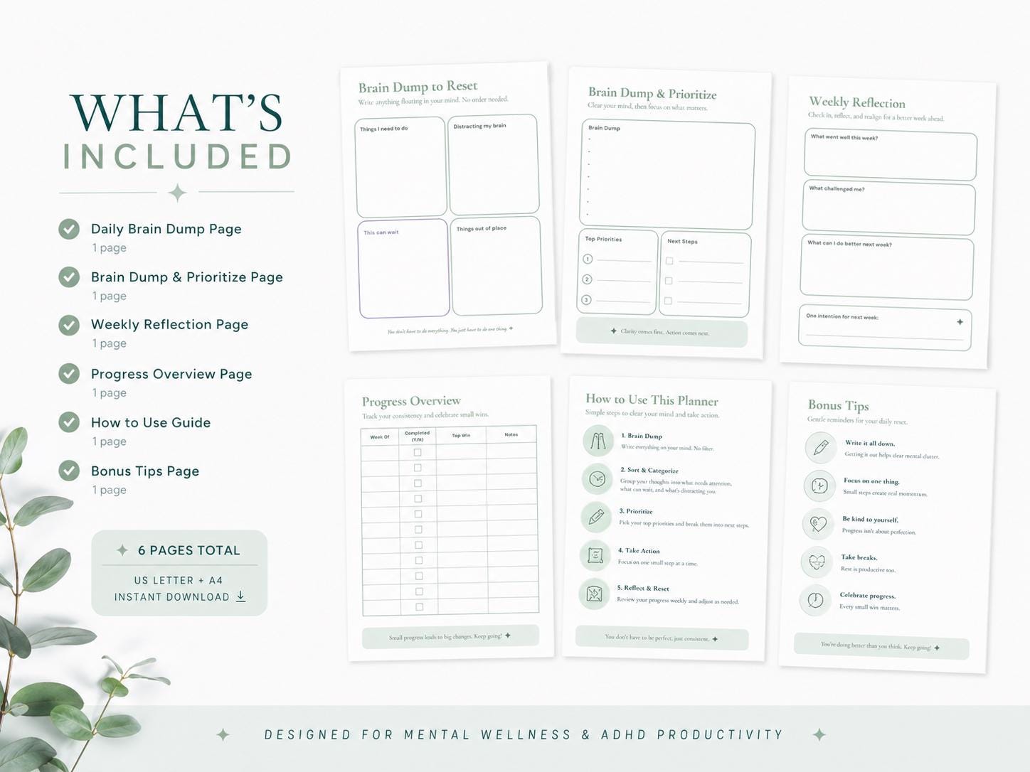 Brain Dump Worksheet Printable PDF – Mental Clarity Planner for ADHD ...