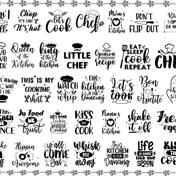 Kitchen Svg, Kitchen Svg Bundle, Cook svg, Chef Shirt svg, Chef Clipart for Cricut and Silhouette, Cooking Svg,Kitchen Quotes Svg.