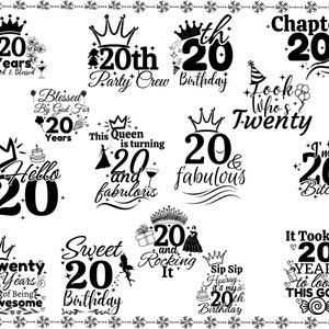 Bundle Svg 20e anniversaire, cadeau 20e anniversaire, joyeux anniversaire Svg, 20e anniversaire Svg, Svg équipe anniversaire, vingt ans Svg, fichier de coupe Cricut,