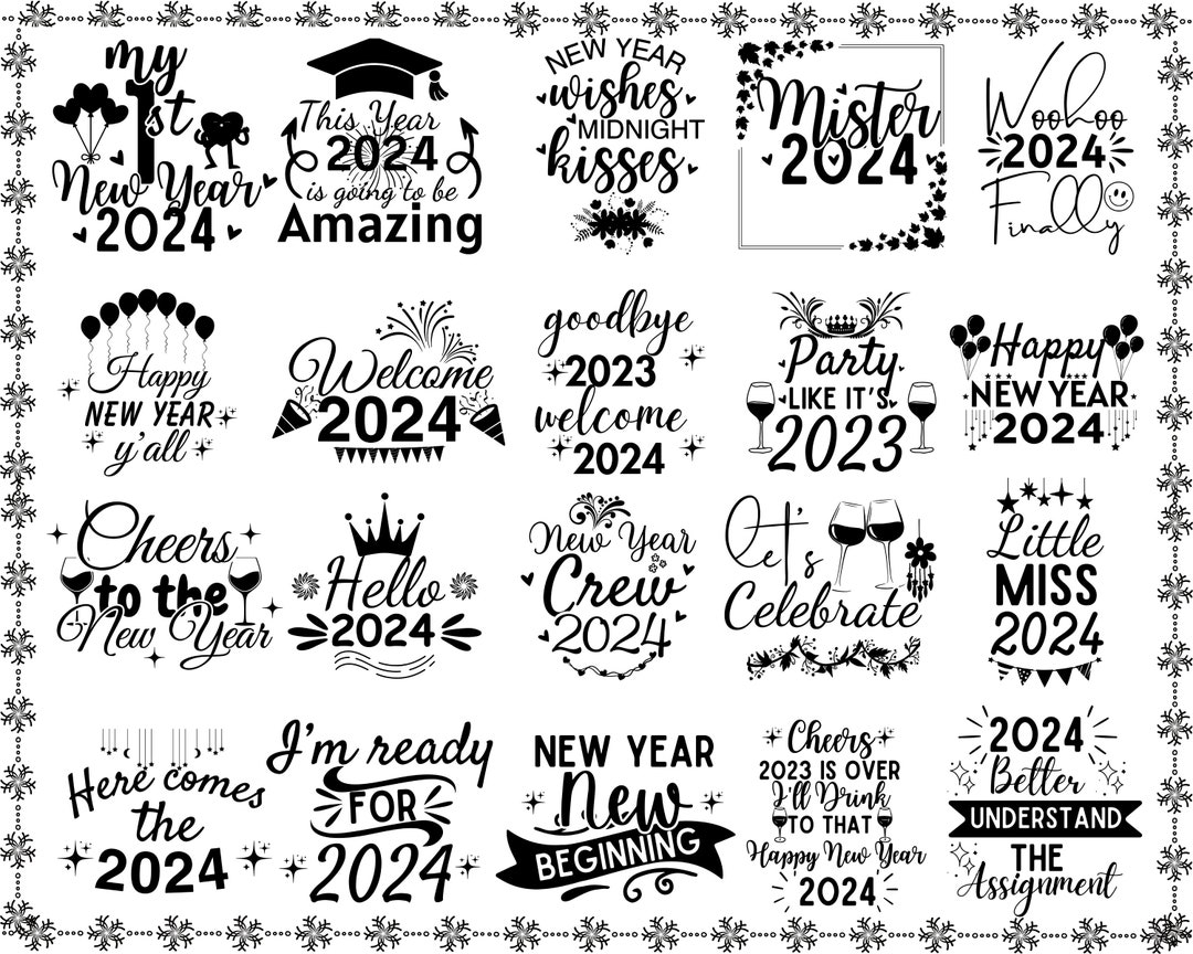 Happy New Year 2024 SVG Bundle Hello 2024 Svg Hand Lettered Etsy